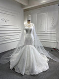 Vintage Strapless Mermaid Lace Wedding Dresses with High Neck Cape 67337