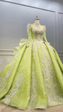 Vintage Yellow Green Wedding Dresses Long Sleeve Ball Gowns 51011