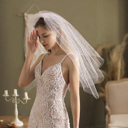 Waist Length Mesh Veil-Accessories 2025 -Viniodress-Ivory-