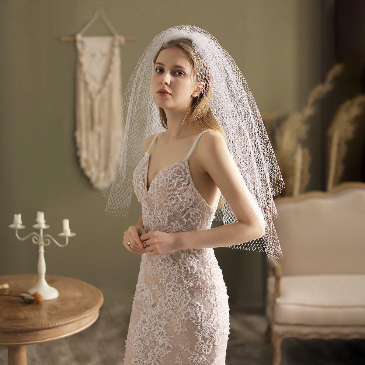 Waist Length Mesh Veil-Accessories 2025 -Viniodress-Ivory-