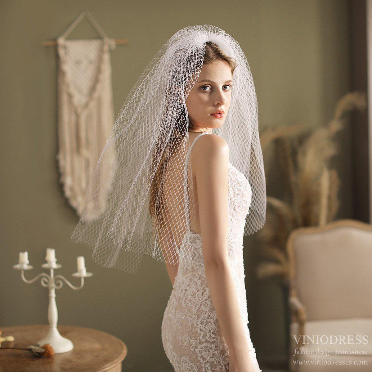 Waist Length Mesh Veil-Accessories 2025 -Viniodress-Ivory-