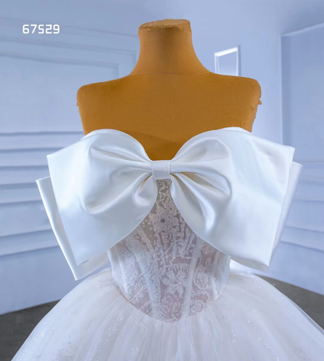 Big Bow tie Wedding Dresses Glittery White Ball Gown 67529-wedding dresses-Viniodress-Viniodress