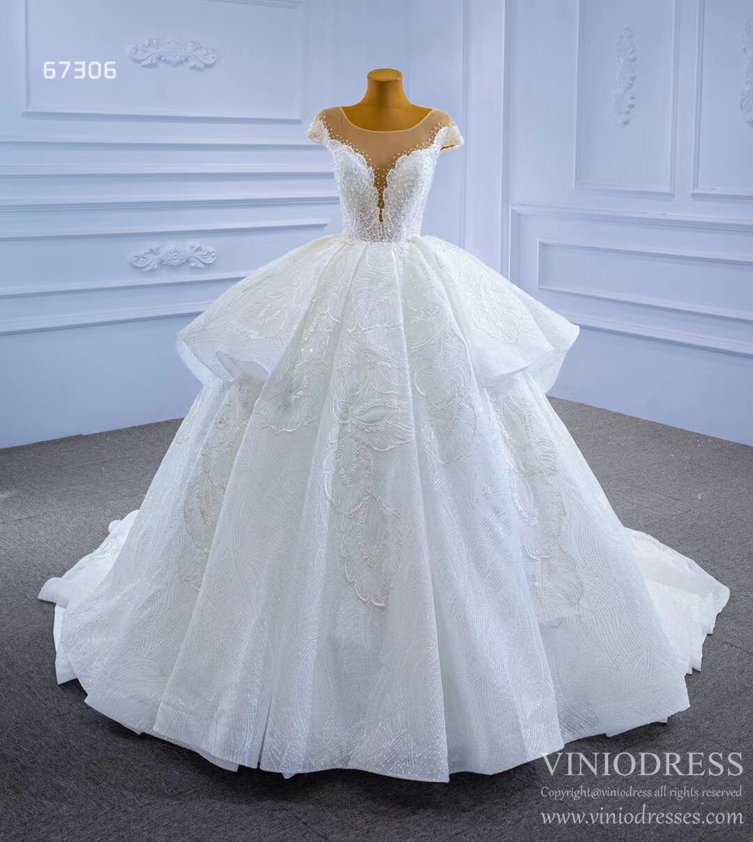 Modest Lace Ball Gown Wedding Dresses Viniodress 67306-wedding dresses-Viniodress-Viniodress