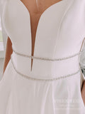 Plunging V-neck Spaghetti Strap Satin Wedding Dresses with Pockets VW1846B-wedding dresses-Viniodress-Viniodress