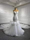 White Tulle Mermaid Wedding Dresses Cathedral Train 66765