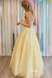 Yellow Lace Applique Prom Dresses Spaghetti Strap Formal Gown FD3376-prom dresses-Viniodress-Viniodress