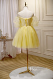 Yellow Tulle Hoco Dresses Spaghetti Strap Short Graduation Dresses SD1537-Dresses-Viniodress-Viniodress