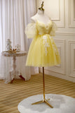 Yellow Tulle Hoco Dresses Spaghetti Strap Short Graduation Dresses SD1537-Dresses-Viniodress-Viniodress