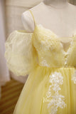 Yellow Tulle Hoco Dresses Spaghetti Strap Short Graduation Dresses SD1537-Dresses-Viniodress-Viniodress