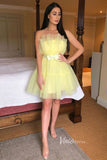 Yellow Tulle Homecoming Dress with Bow in Front SD1086